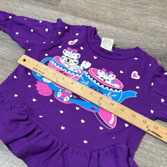 Vintage 90s Kittens in Teacups Ruffle Top hearts pastel 4T Toddler - Picture 5 of 6